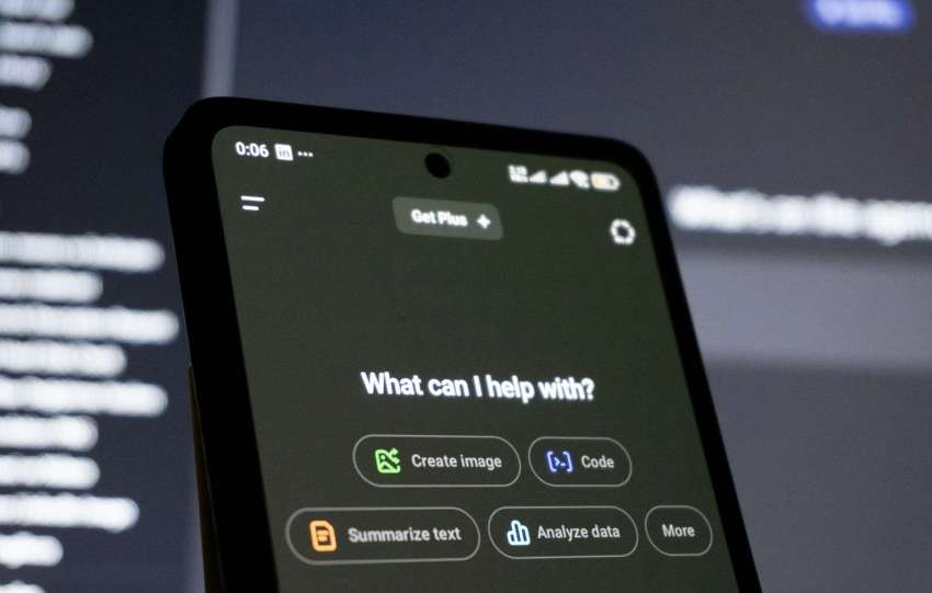 Smartphone screen displays ai chatbot interface