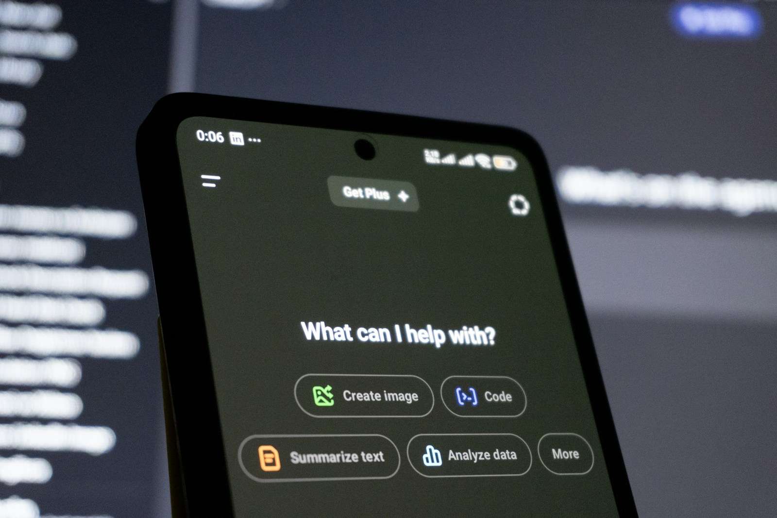 Smartphone screen displays ai chatbot interface