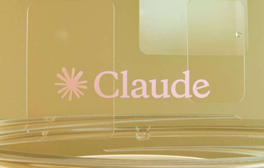 Pink claude logo on a golden background with clear elements.
